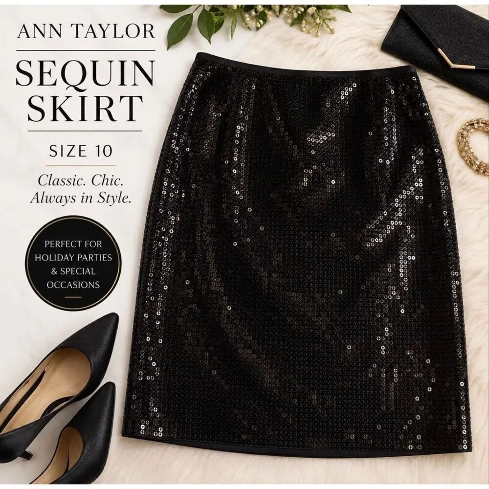 Ann Taylor Black Sequined Cocktail Skirt Women’s 10